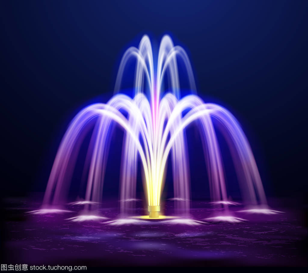 點(diǎn)亮的夜晚噴泉現(xiàn)實(shí)例證